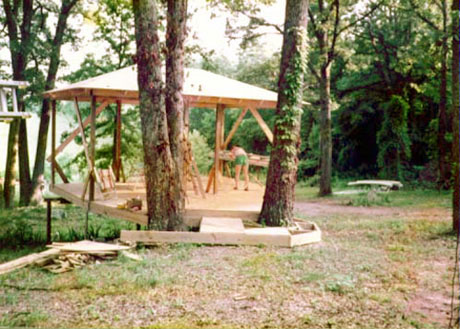 Getting the plywood on the gazebo