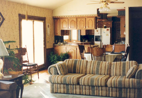 Living room looking into kitchen